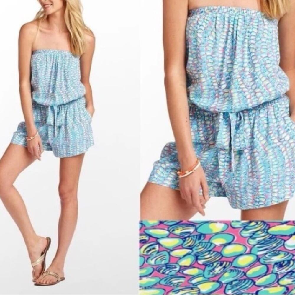 Lilly Pulitzer Colleen Strapless Romper M Clam Jam Beach Resort Summer EUC